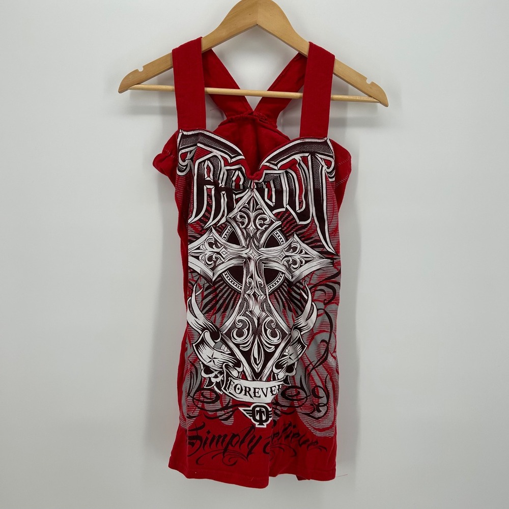 Tapout Red Halter Top Y2K Grunge Graphic Cross MMA Elite Small